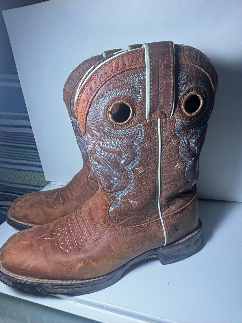 Brown Durango Western Work Boots with Blue Stitching